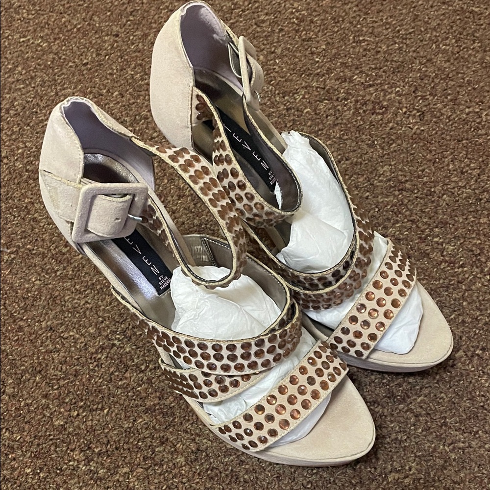 Stylish Beige/Brown Steven Madden Women's Rhinestone Heels 10 *Excellent*